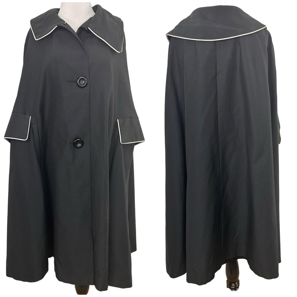 Debutogs New York Vintage Black Piped Cape Coat Jacket New with tags